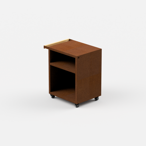 Desserte de brasero en acier corten - cuisine exterieur avec plan de travail 60cm - roues et poignées