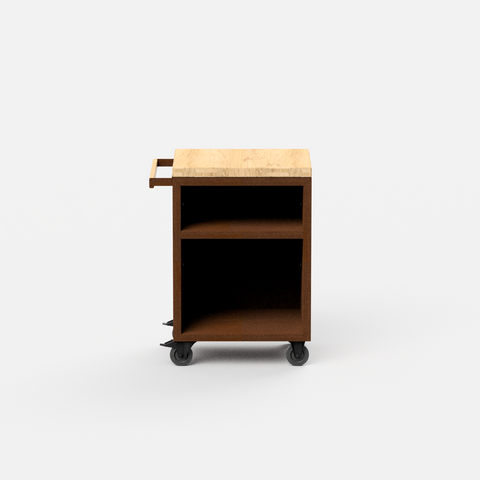 Desserte de brasero en acier corten - cuisine exterieur avec plan de travail 60cm - fabrication française